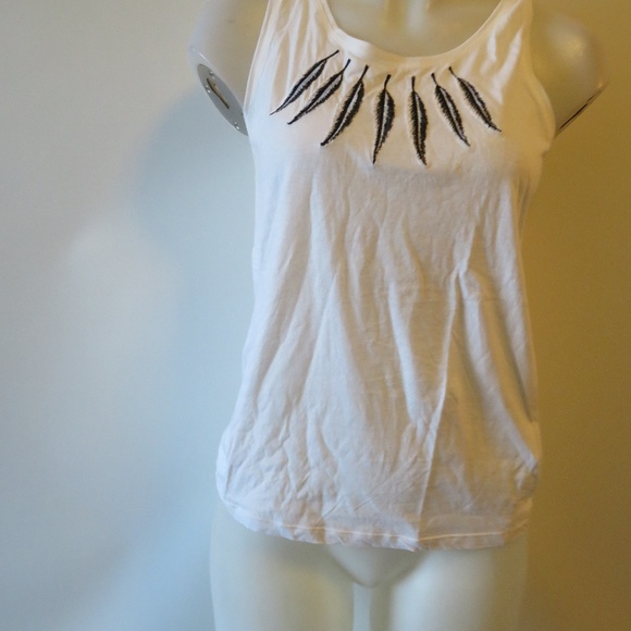 WOMENS PABLO WHITE/BLACK FEATHER PRINT TANK TOP S* - Picture 4 of 8